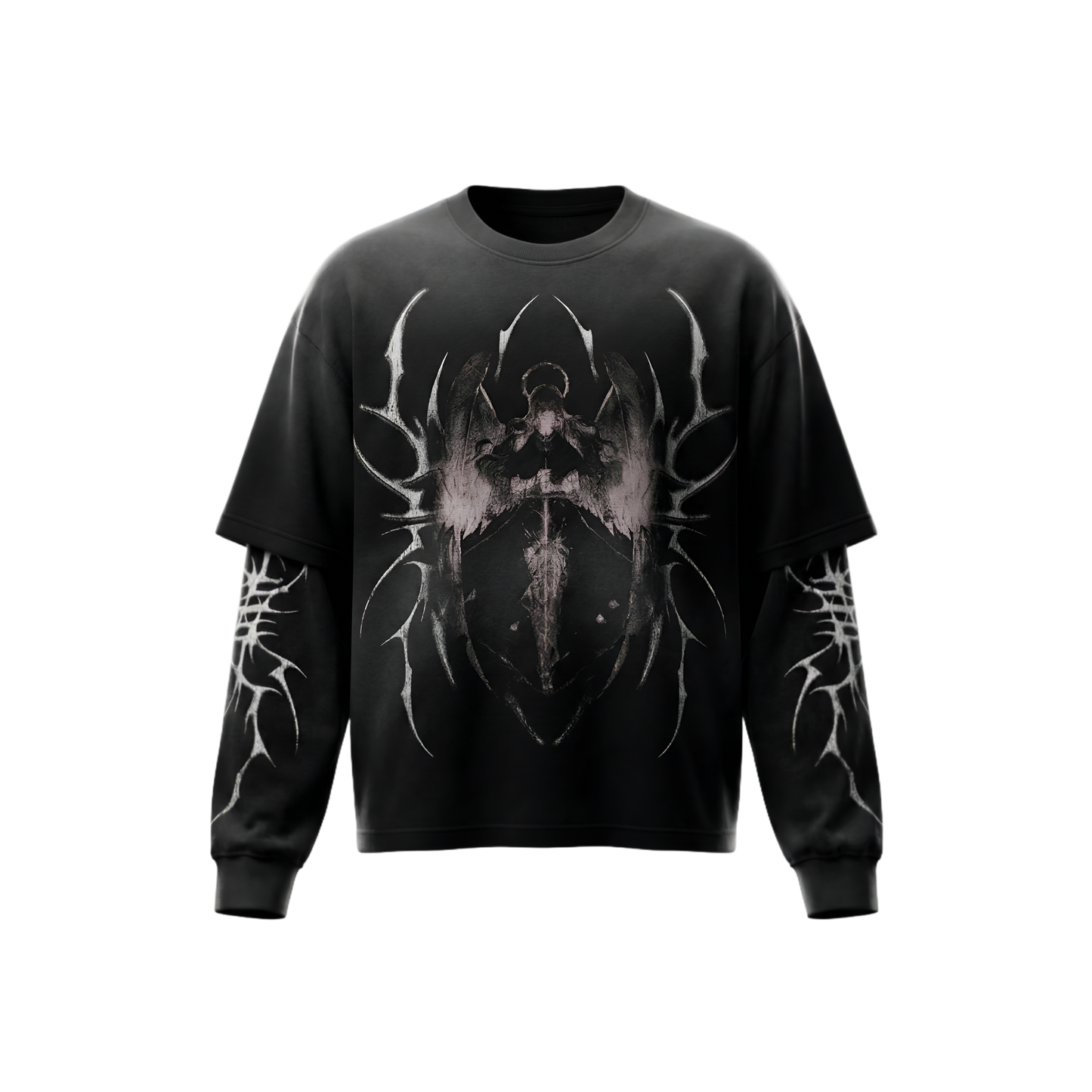 AURX Pure black gothic-style Oversized Sleeve T shirt