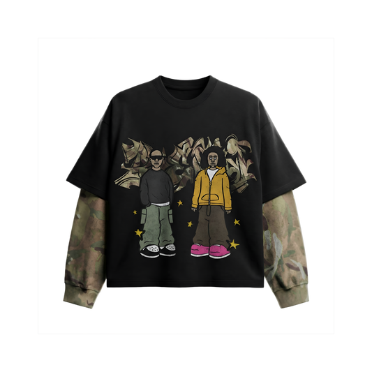 Aurx Goth Print Fake Two Piece T-Shirt