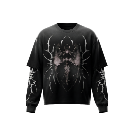 AURX Pure black gothic-style Oversized Sleeve T shirt